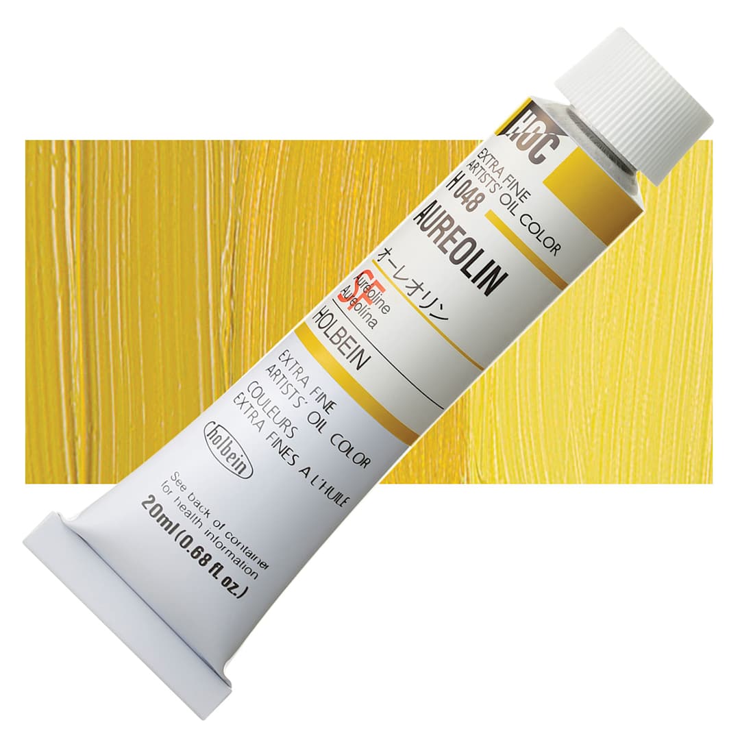 Open in modal - Holbein Artists' Oil Color - Aureolin, 20 ml tube and swatch