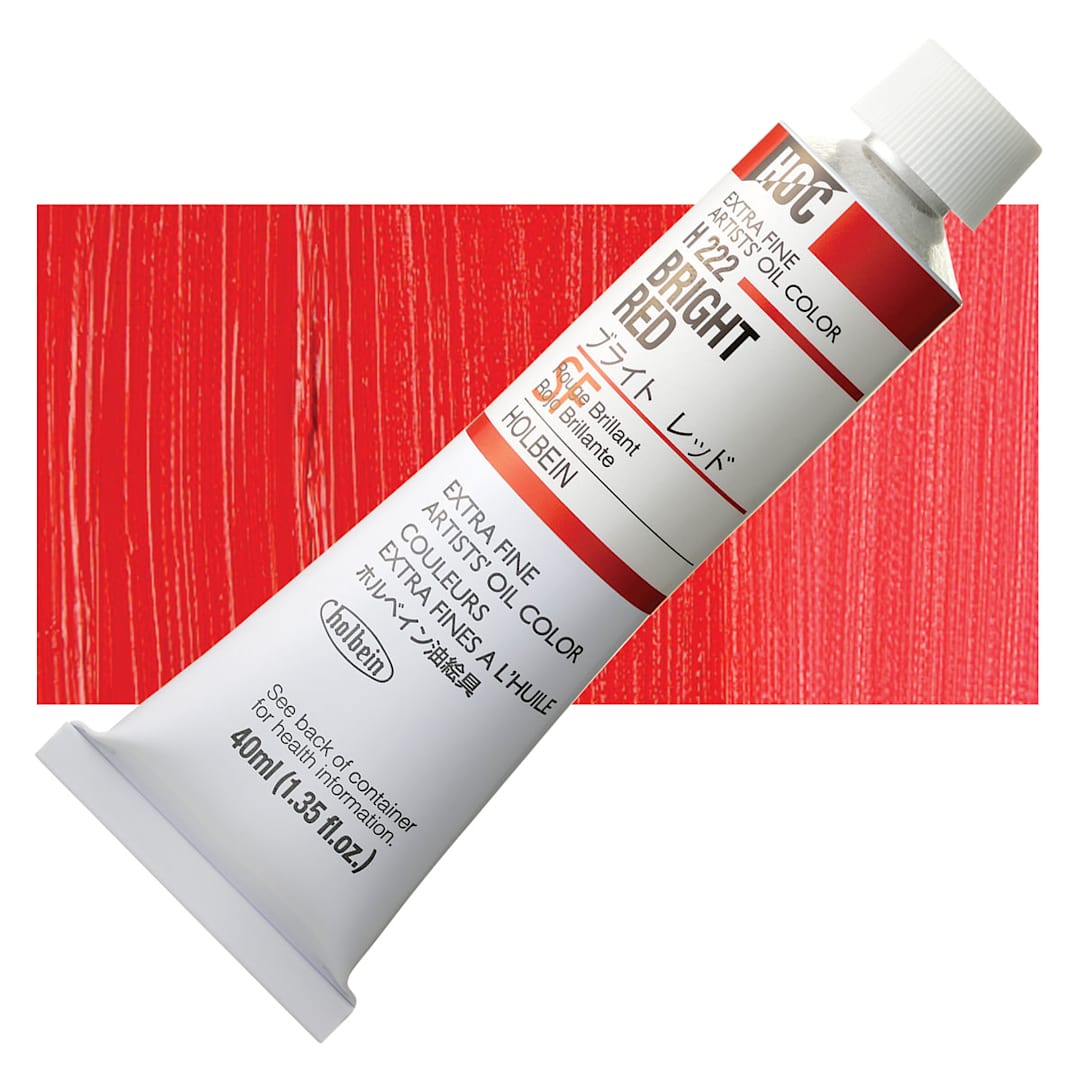 Open in modal - Holbein Artists' Oil Color - Bright Red, 40 ml tube and swatch