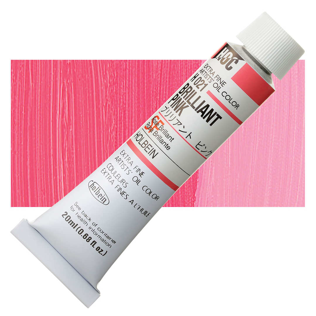 Open in modal - Holbien Artists' Oil Color - Brilliant Pink, 20 ml tube and swatch
