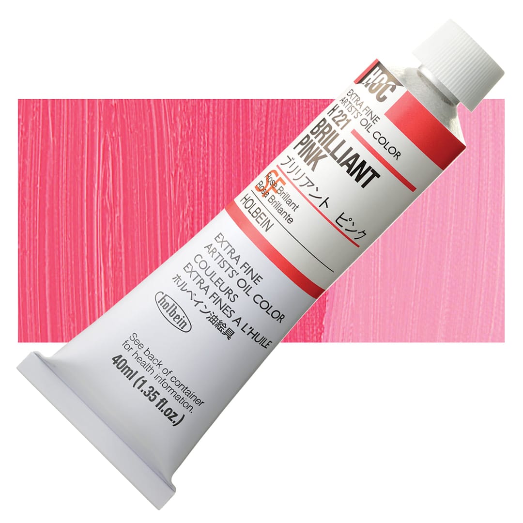 Open in modal - Holbein Artists' Oil Color - Brilliant Pink, 40 ml tube and swatch