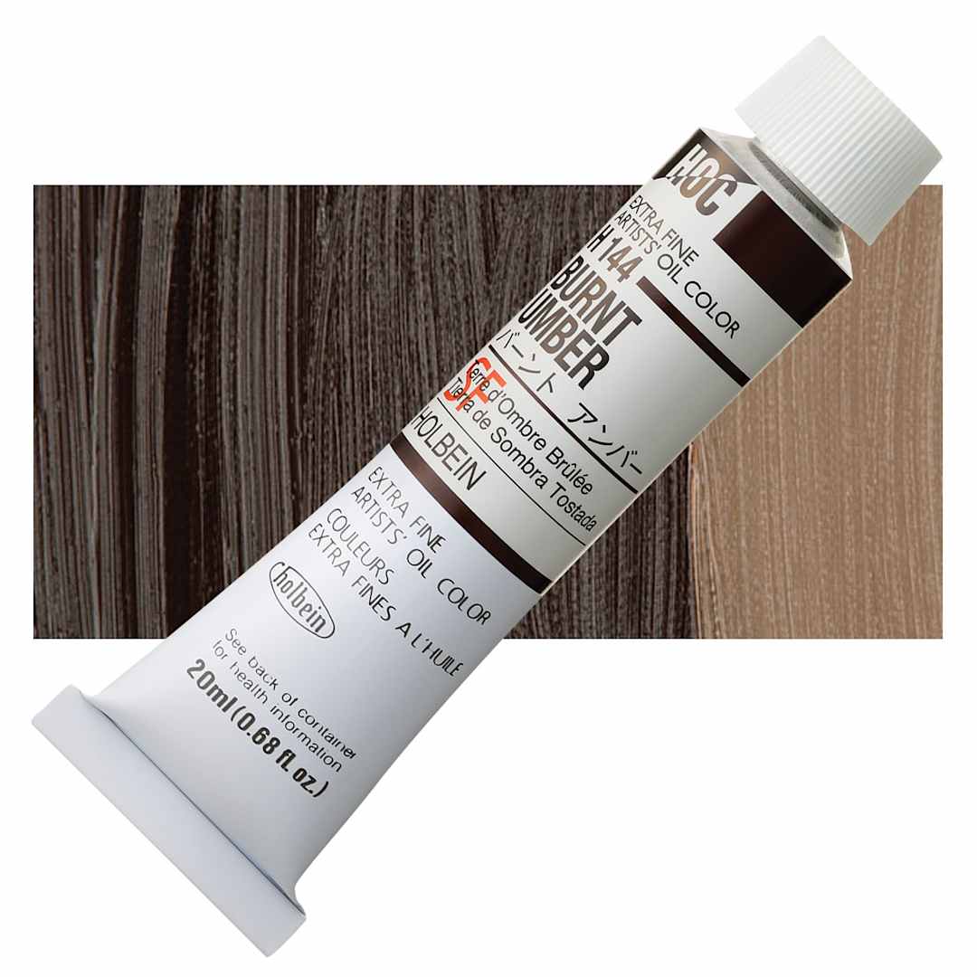 Open in modal - Holbein Artists' Oil Color - Burnt Umber, 20 ml tube and swatch