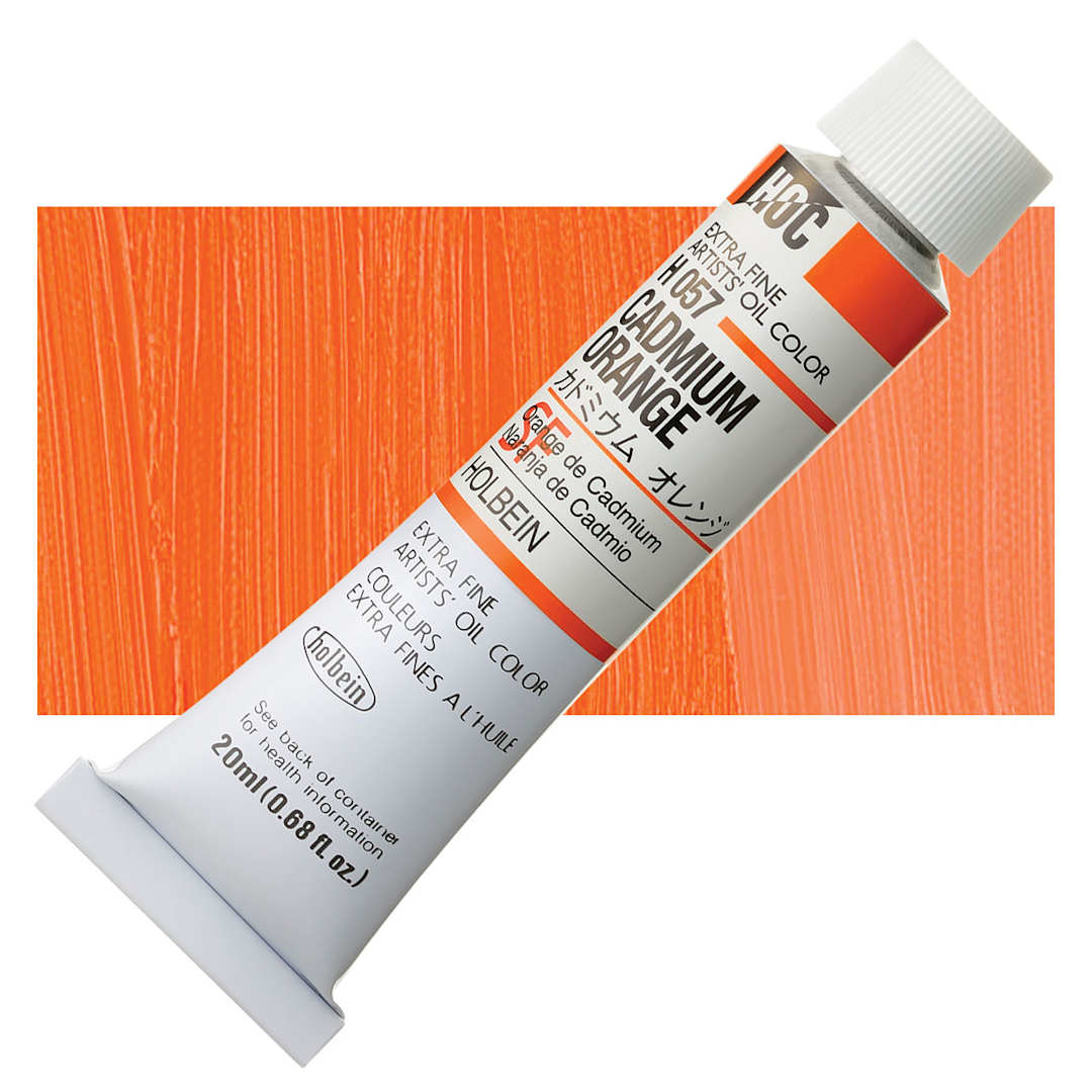 Open in modal - Holbein Artists' Oil Color - Cadmium Orange, 20 ml tube and swatch