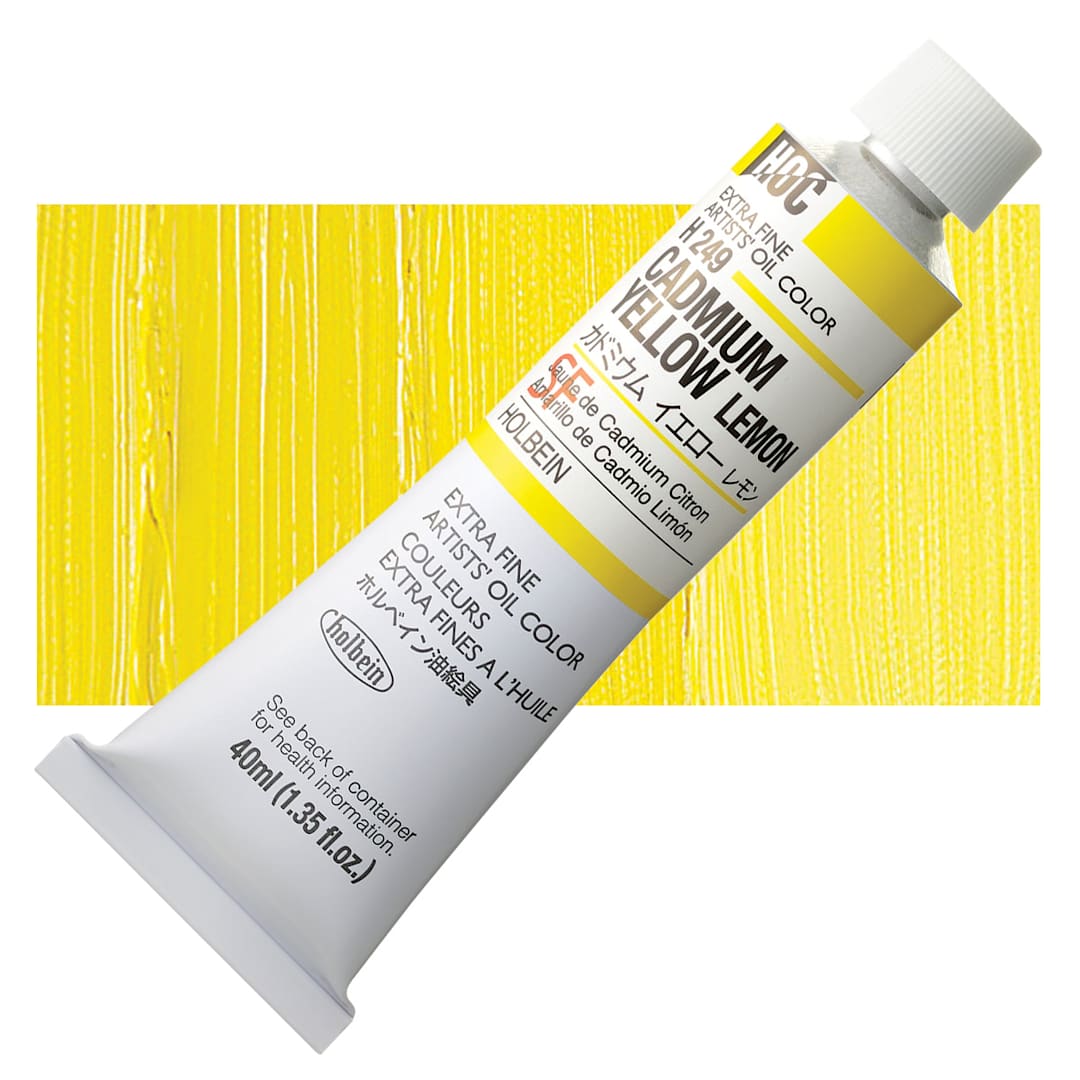 Open in modal - Holbein Artists' Oil Color - Cadmium Yellow Lemon, 40 ml tube and swatch