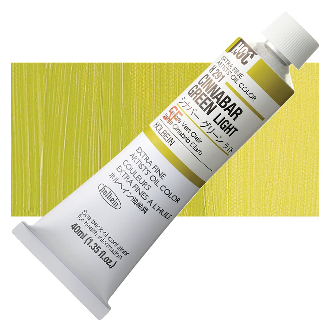 Open in modal - Holbein Artists' Oil Color - Cinnabar Green Light, 40 ml tube and swatch