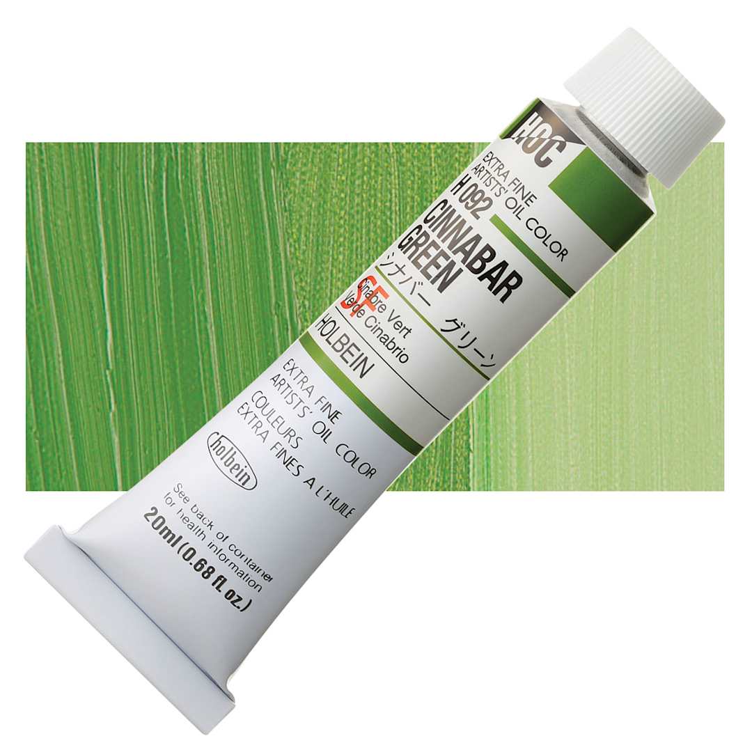 Open in modal - Holbein Artists' Oil Color - Cinnabar Green, 20 ml tube and swatch