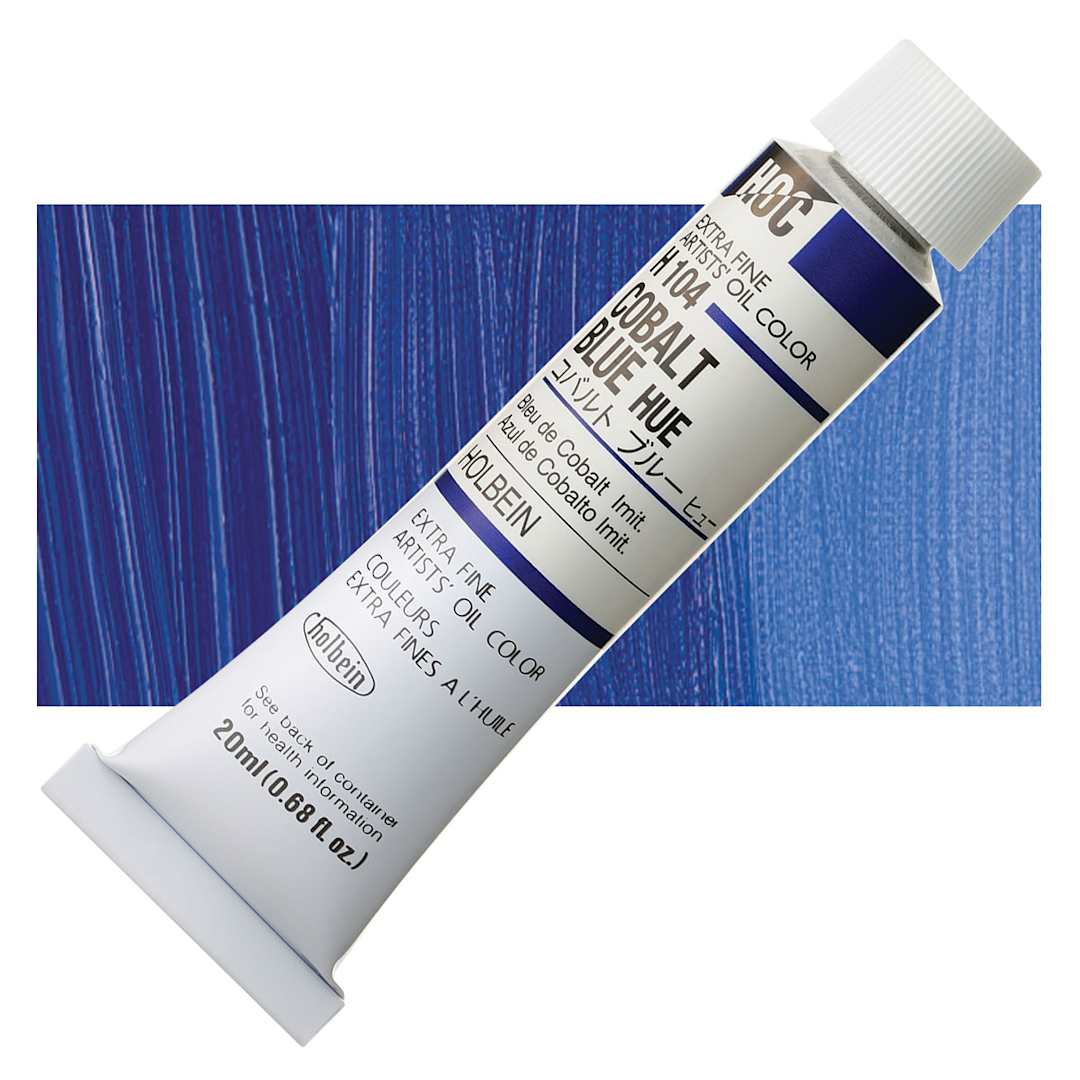 Open in modal - Holbein Artists' Oil Color - Cobalt Blue Hue, 20 ml tube and swatch