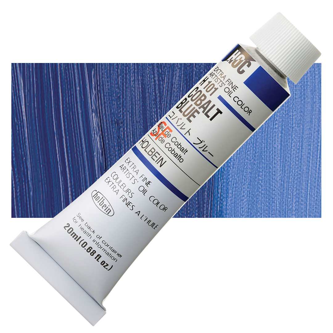 Open in modal - Holbein Artists' Oil Color - Cobalt Blue, 20 ml tube and swatch