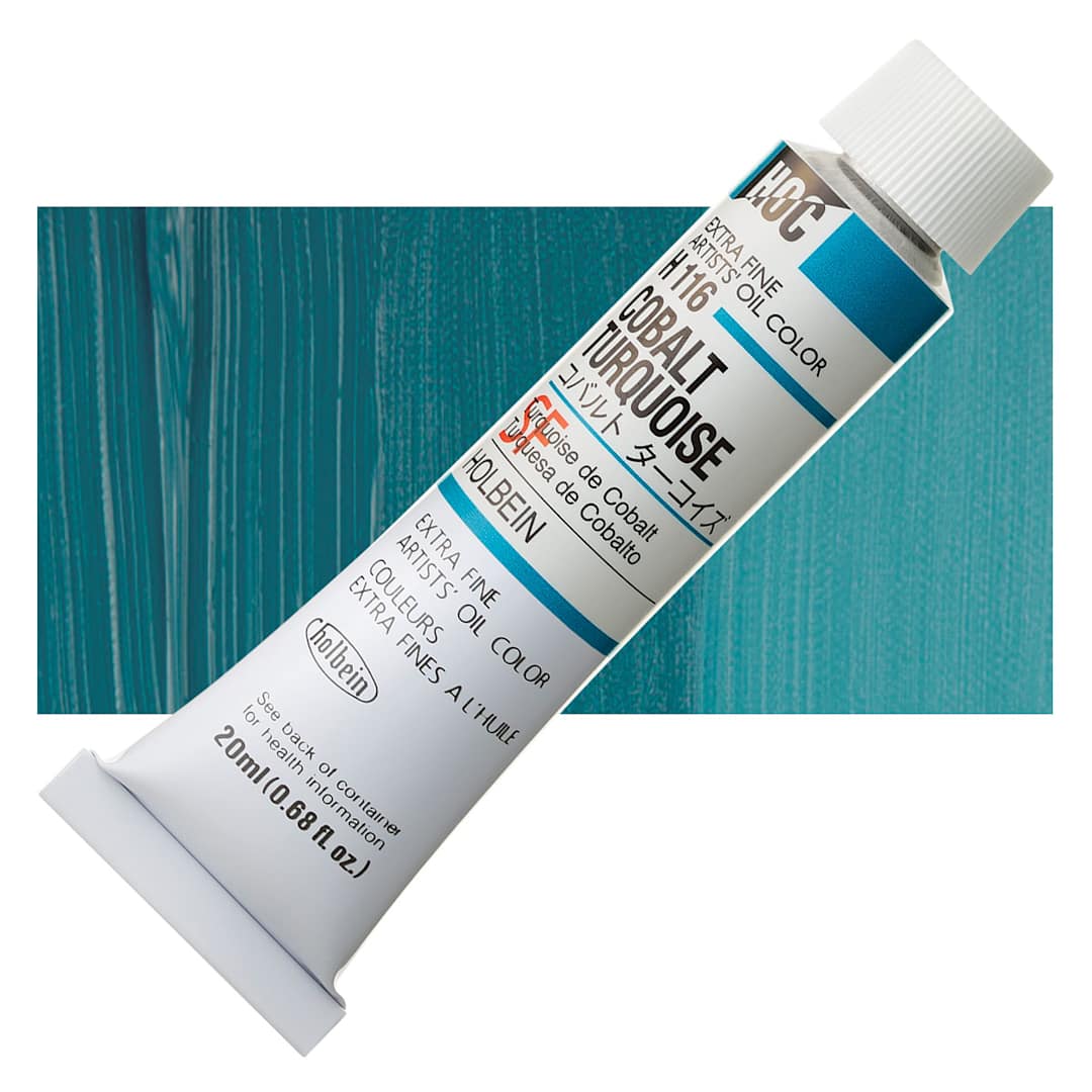 Open in modal - Holbein Artists' Oil Color - Cobalt Turquoise, 20 ml tube and swatch