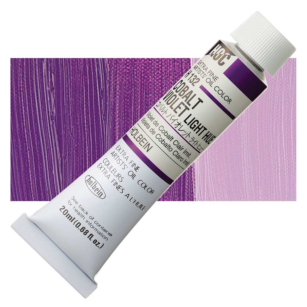 Open in modal - Holbein Artists' Oil Color - Cobalt Violet Light Hue, 20 ml tube and swatch