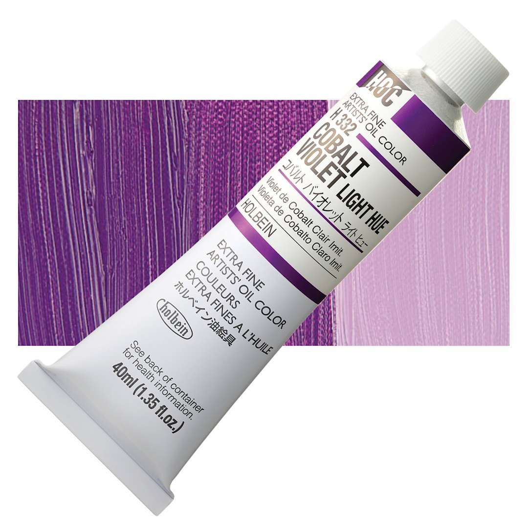 Open in modal - Holbein Artists' Oil Color - Cobalt Violet Light Hue, 40 ml tube and swatch