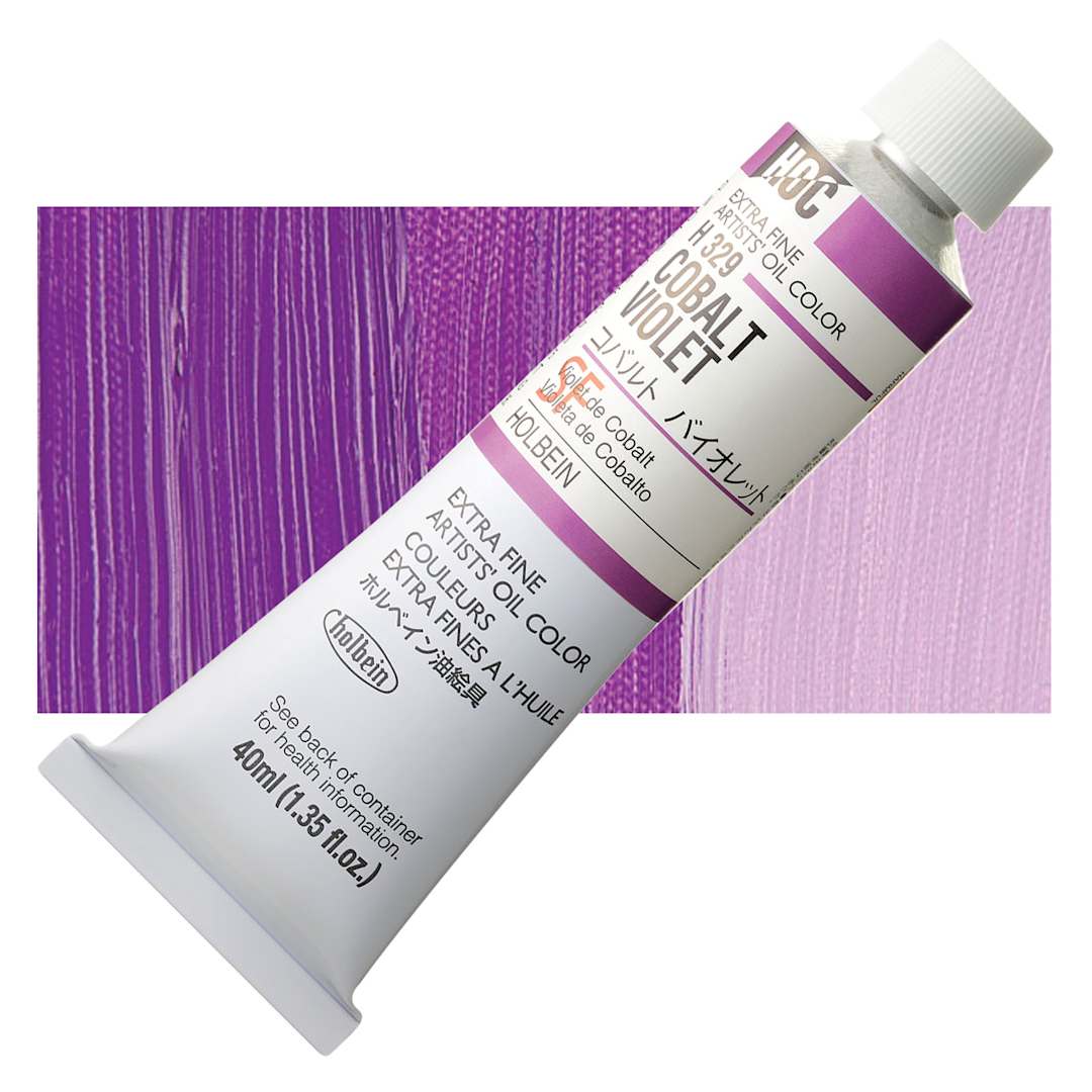 Open in modal - Holbein Artists' Oil Color - Cobalt Violet, 40 ml tube and swatch