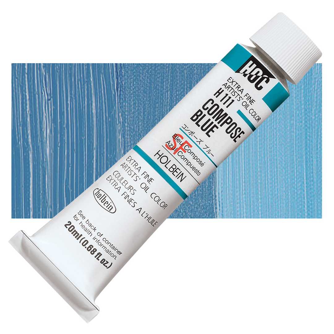 Open in modal - Holbein Artists' Oil Color - Compose Blue, 20 ml tube and swatch
