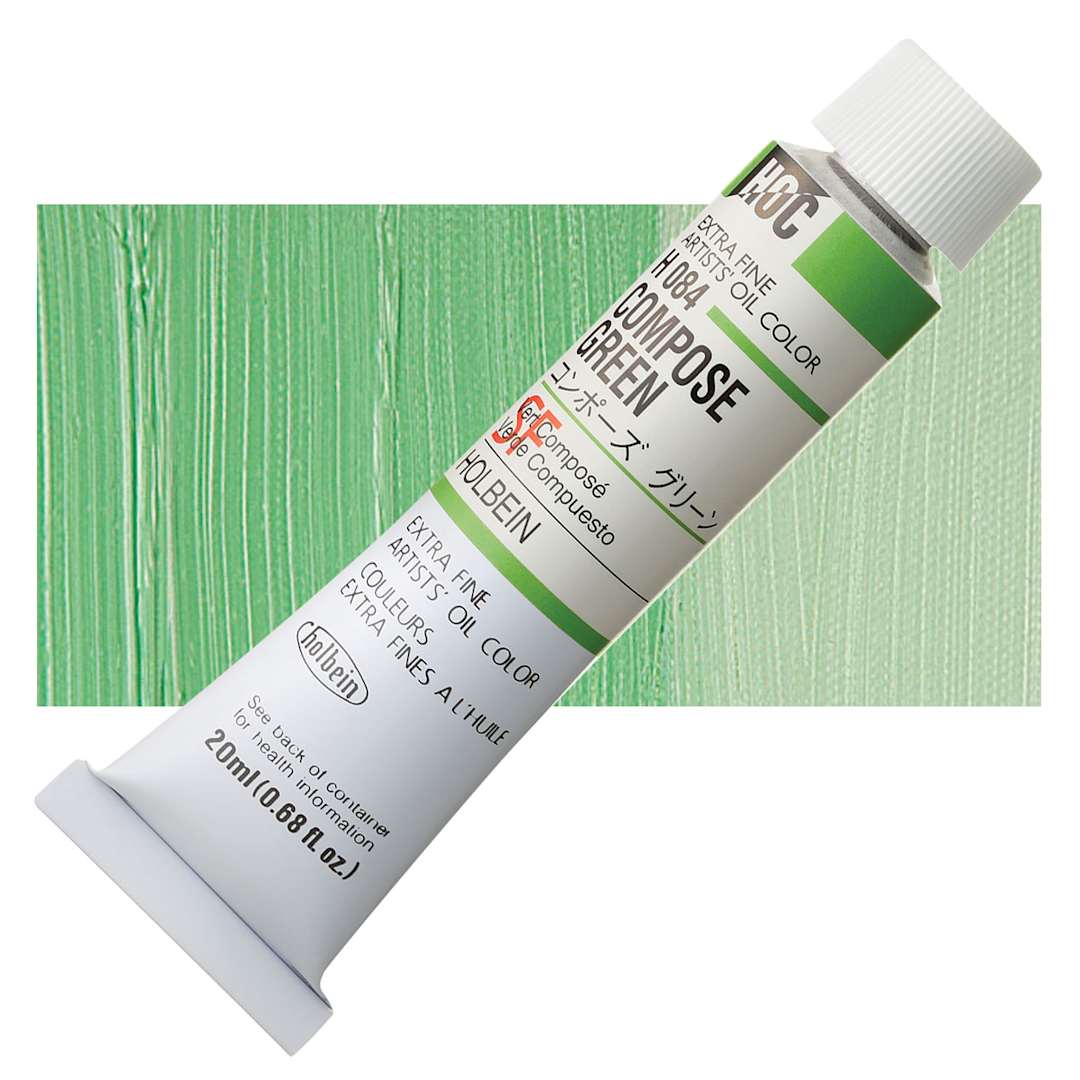 Open in modal - Holbein Artists' Oil Color - Compose Green, 20 ml tube and swatch