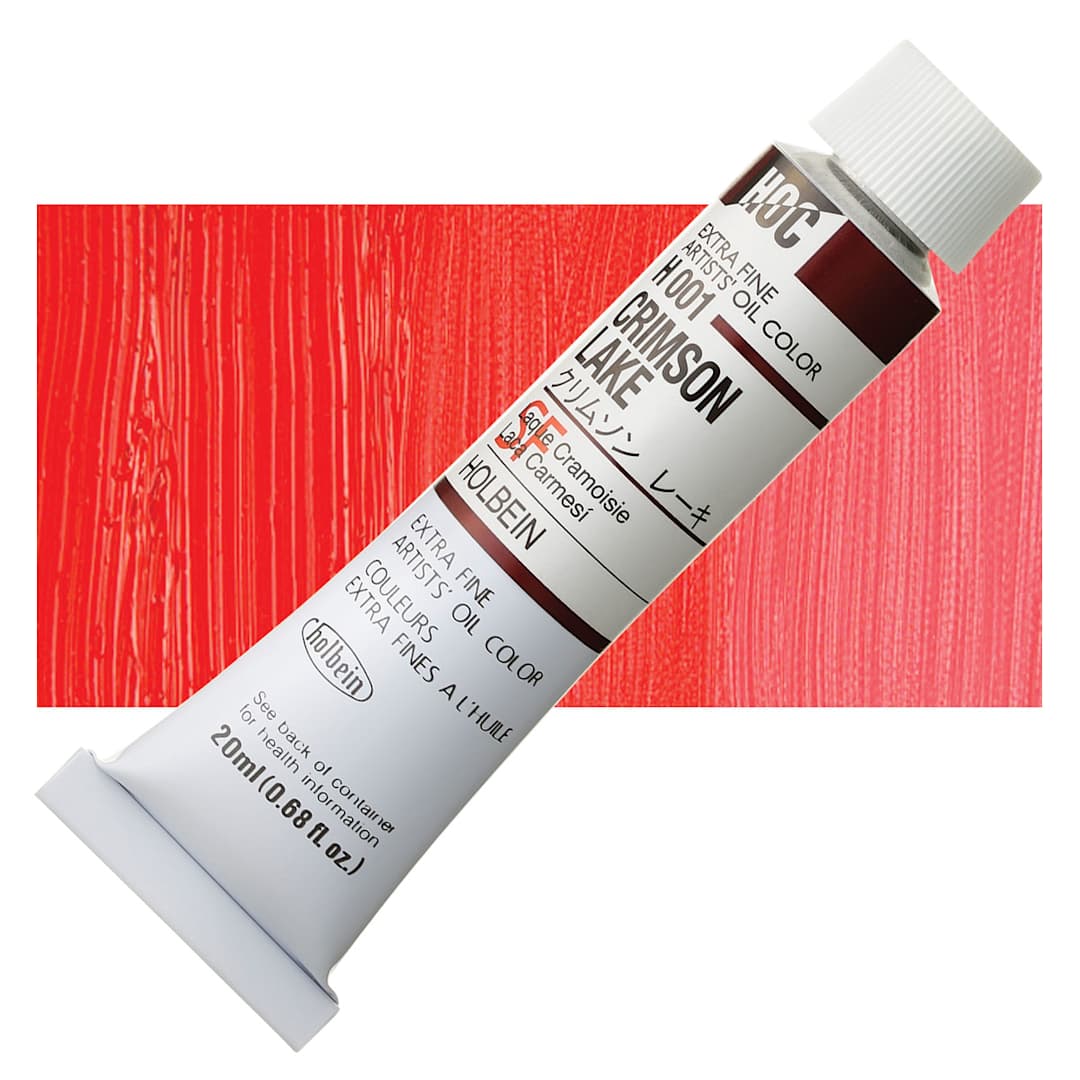 Open in modal - Holbein Artists' Oil Color - Crimson Lake, 20 ml tube and swatch
