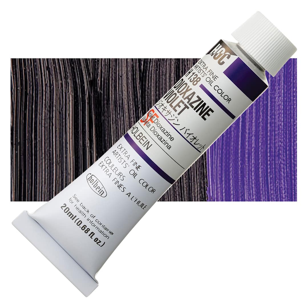 Open in modal - Holbein Artists' Oil Color - Dioxazine Violet, 20 ml tube and swatch