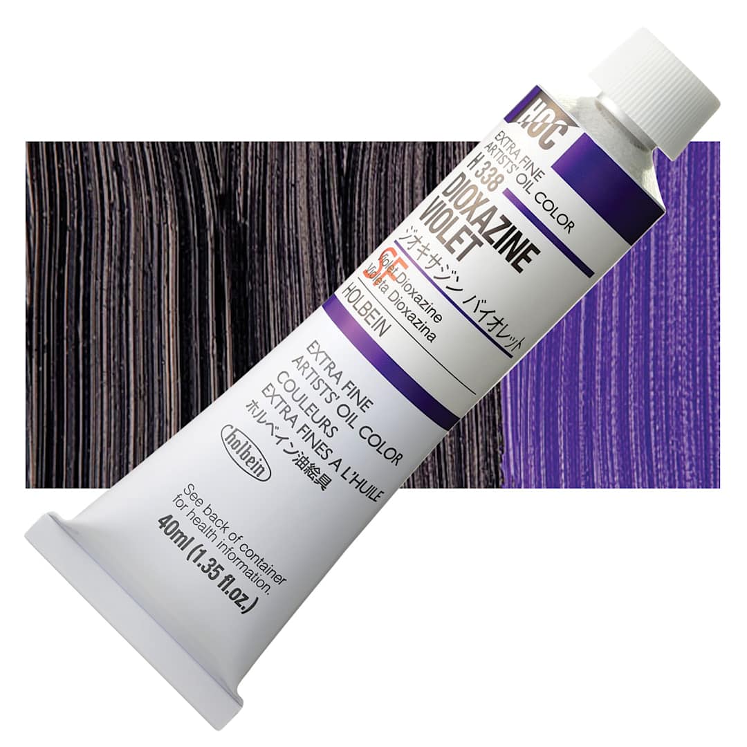 Open in modal - Holbien Artists' Oil Color - Dioxazine Violet, 40 ml tube and swatch