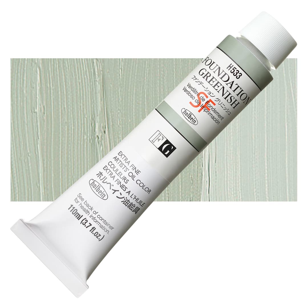 Open in modal - Holbein Artists' Oil Color - Foundation Greenish, 110 ml tube and swatch