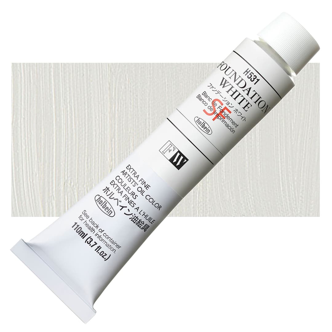 Open in modal - Holbein Artists' Oil Color - Foundation White, 110 ml tube and swatch