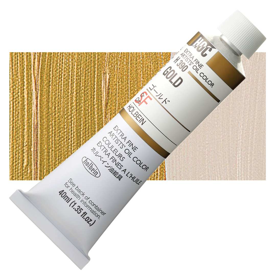 Open in modal - Holbein Artists' Oil Color - Gold, 40 ml tube and swatch