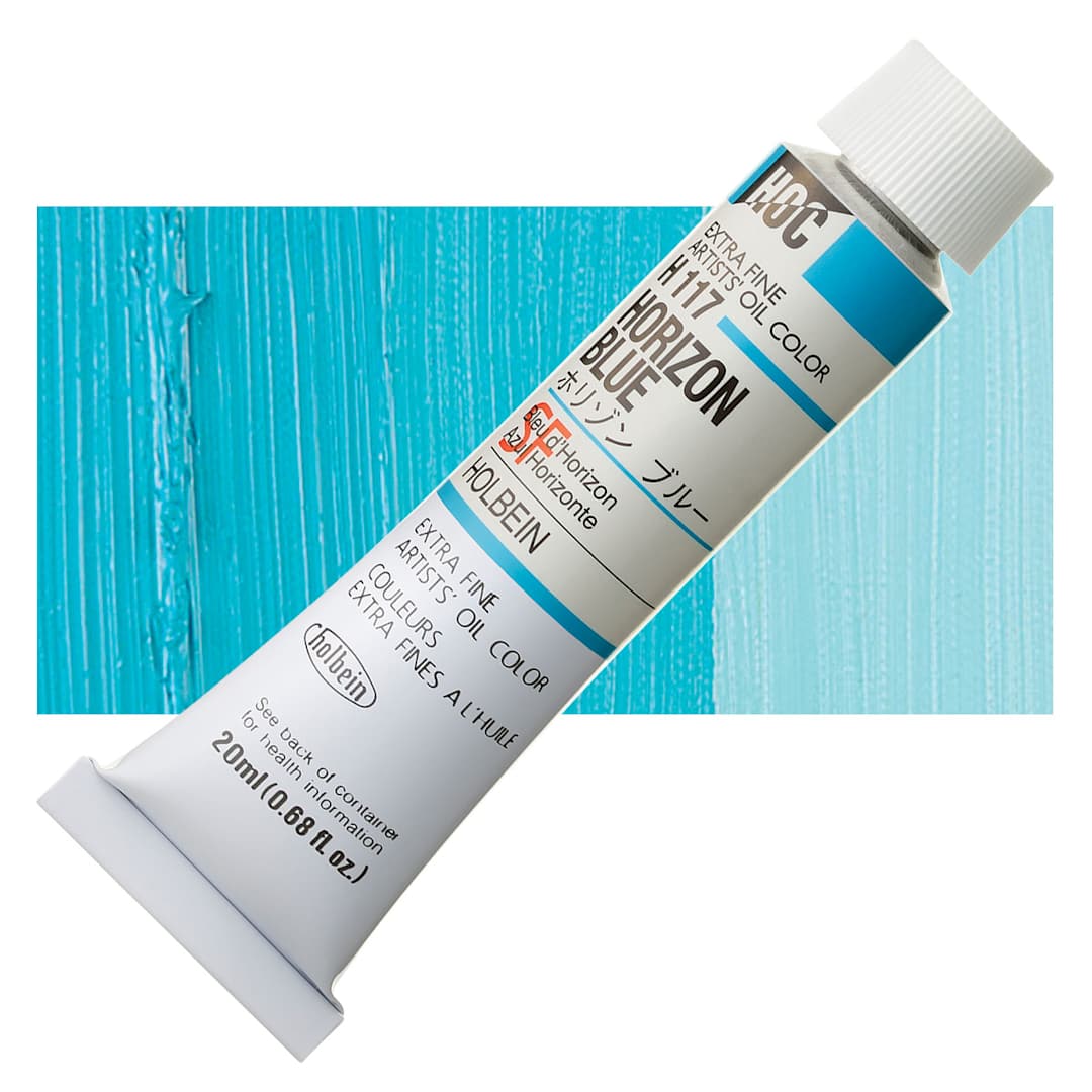 Open in modal - Holbein Artists' Oil Color - Horizon Blue, 20 ml tube and swatch