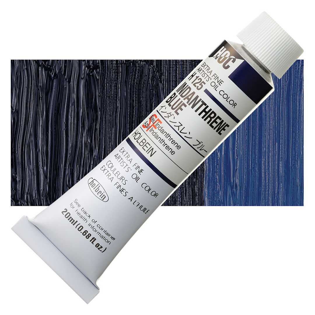 Open in modal - Holbein Artists' Oil Color - Indanthrene Blue, 20 ml tube and swatch