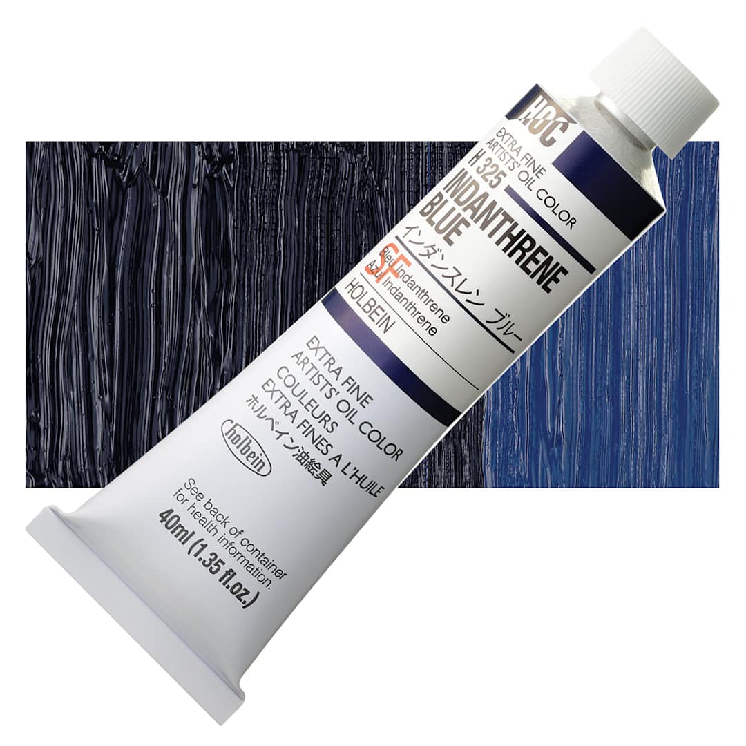 Open in modal - Holbein Artists' Oil Color - Indanthrene Blue, 40 ml tube and swatch