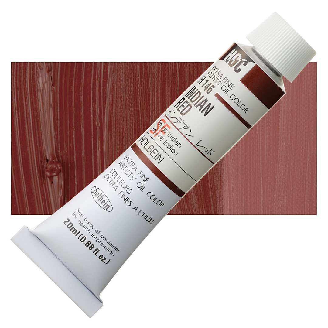 Open in modal - Holbein Artists' Oil Color - Indian Red, 20 ml tube and swatch