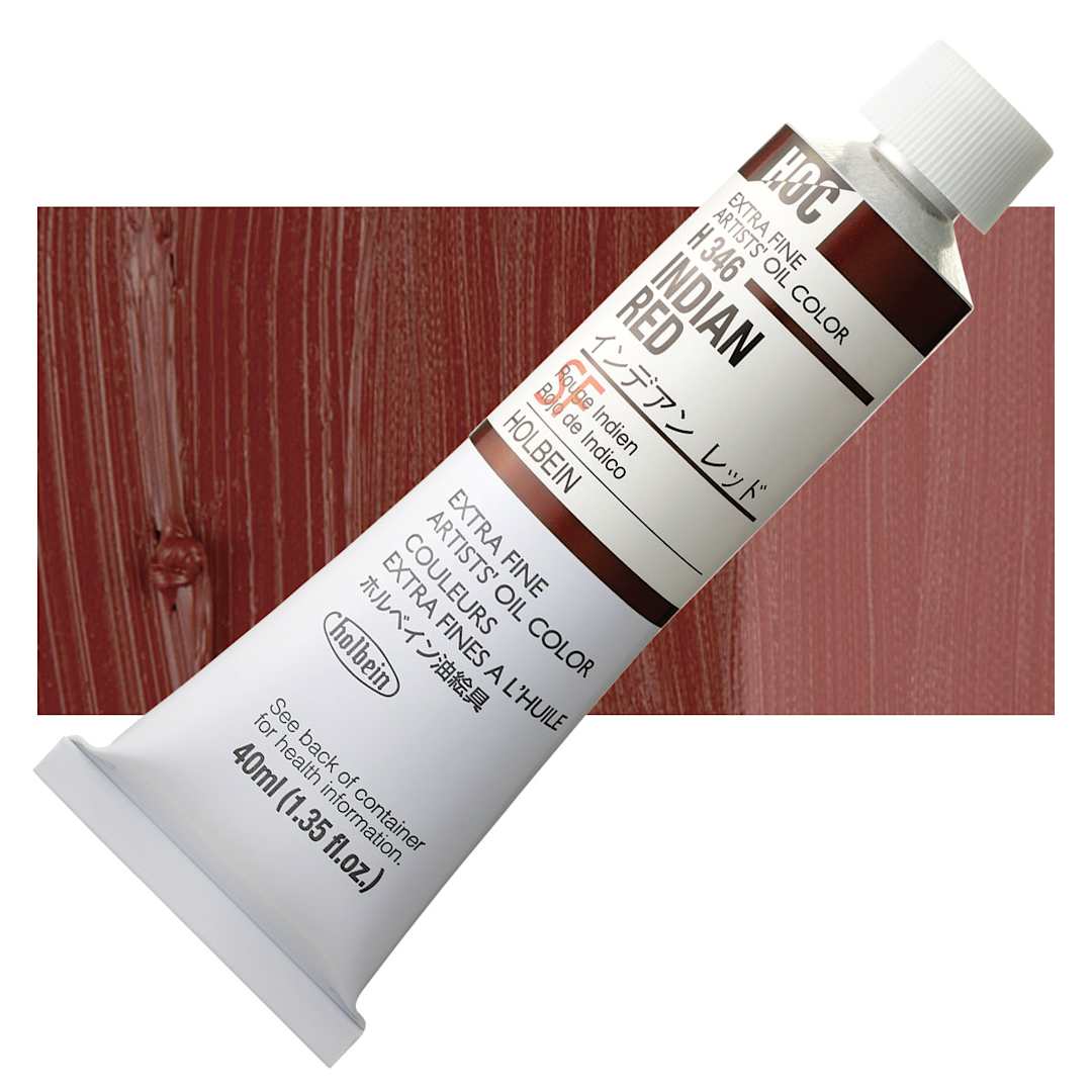 Open in modal - Holbein Artists' Oil Color - Indian Red, 40 ml tube and swatch