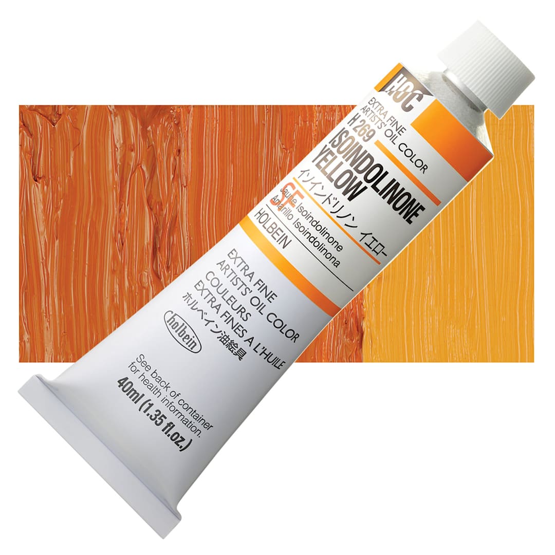 Open in modal - Holbein Artists' Oil Color - Isoindolinone Yellow, 40 ml tube and swatch