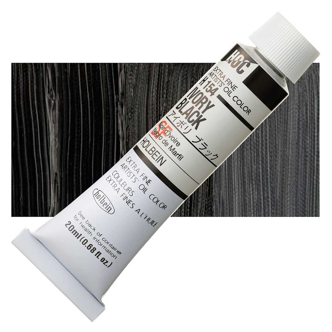 Open in modal - Holbein Artists' Oil Color - Ivory Black, 20 ml tube and swatch