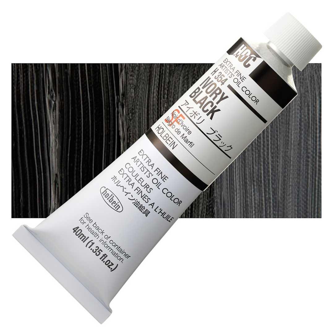 Open in modal - Holbein Artists' Oil Color - Ivory Black, 40 ml tube and swatch