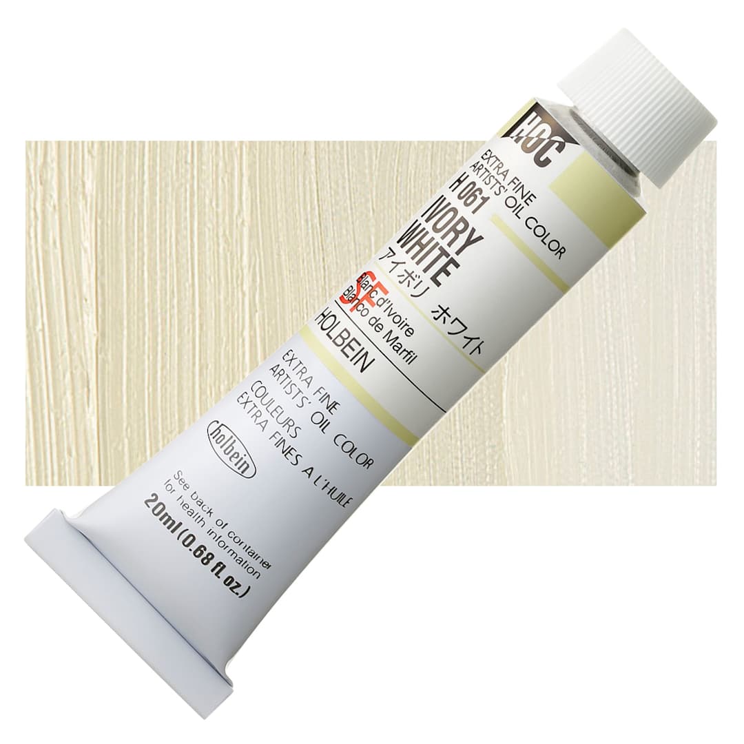 Open in modal - Holbein Artists' Oil Color - Ivory White, 20 ml tube and swatch