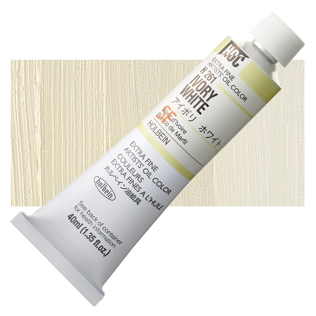 Open in modal - Holbein Artists' Oil Color - Ivory White, 40 ml tube and swatch