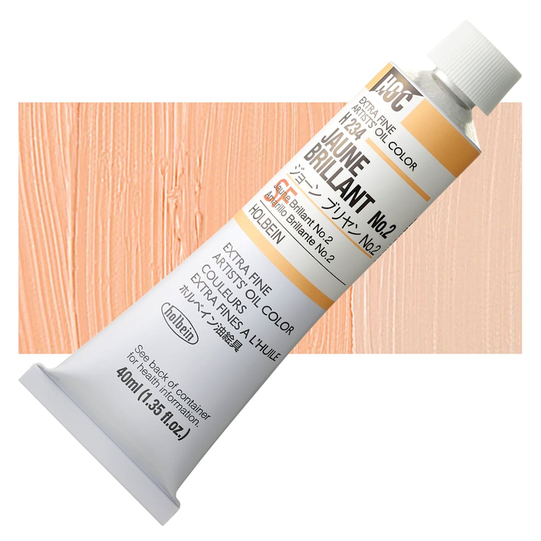 Open in modal - Holbein Artists' Oil Color - Jaune Brilliant 2, 40 ml tube and swatch