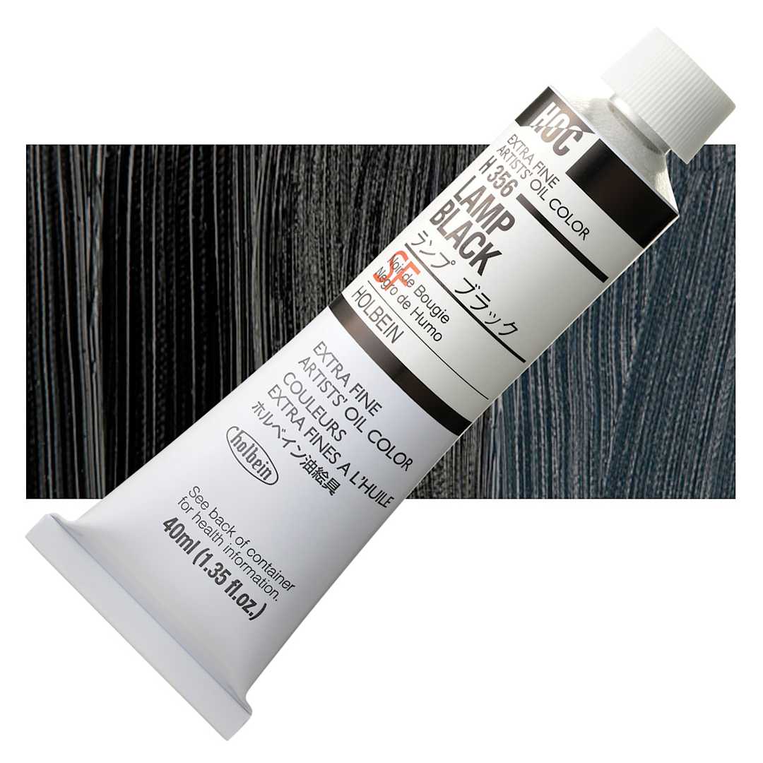 Open in modal - Holbein Artists' Oil Color - Lamp Black, 40 ml tube and swatch