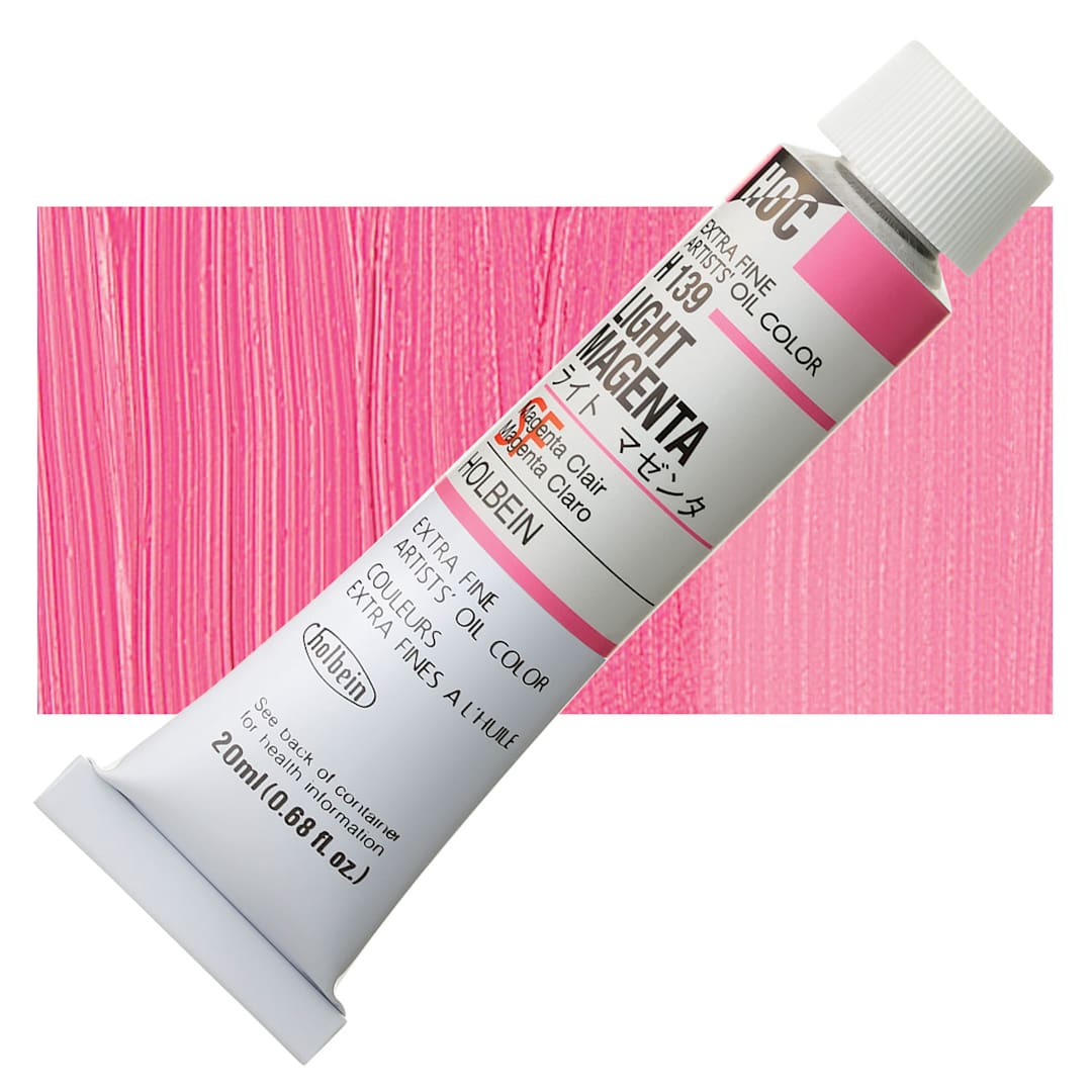Open in modal - Holbein Artists' Oil Color - Light Magenta, 20 ml tube and swatch