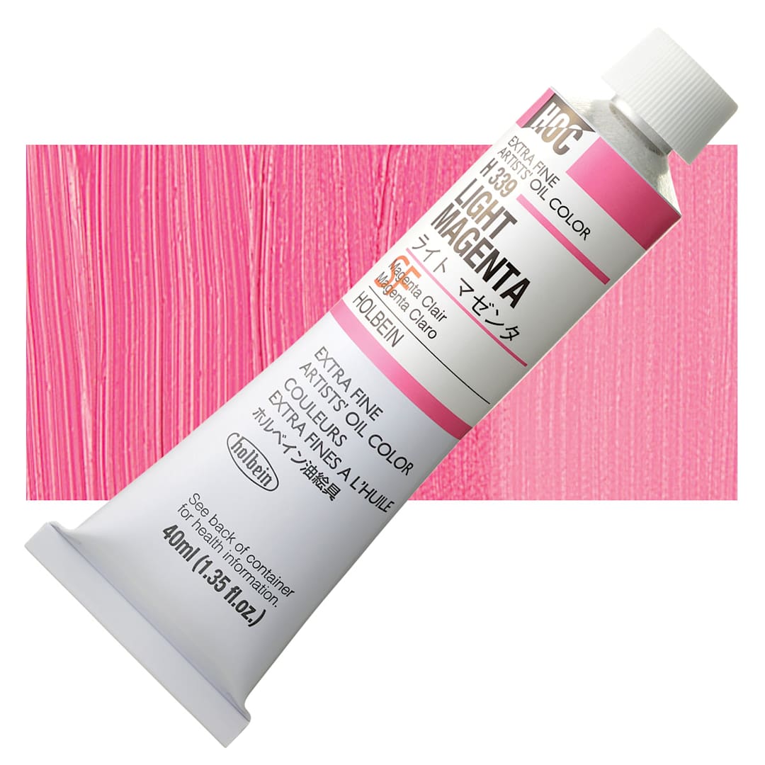 Open in modal - Holbein Artists' Oil Color - Light Magenta, 40 ml tube and swatch