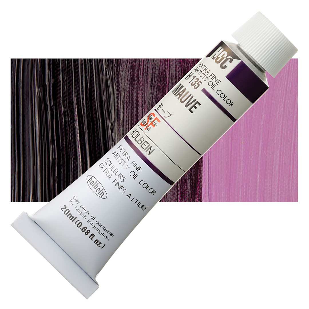 Open in modal - Holbien Artists' Oil Color - Mauve, 20 ml tube and swatch