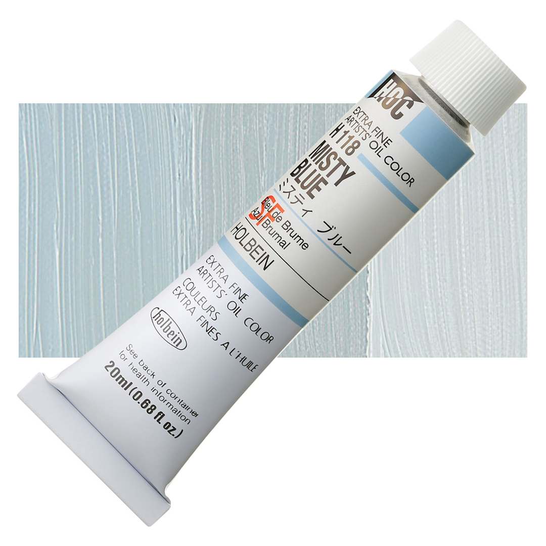 Open in modal - Holbein Artists' Oil Color - Misty Blue, 20 ml tube and swatch