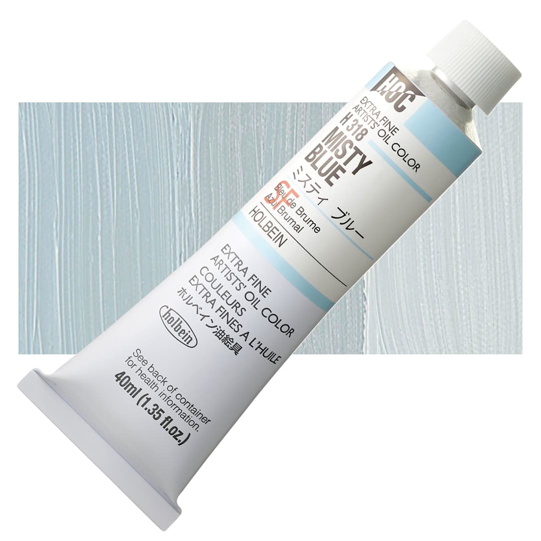 Open in modal - Holbein Artists' Oil Color - Misty Blue, 40 ml tube and swatch