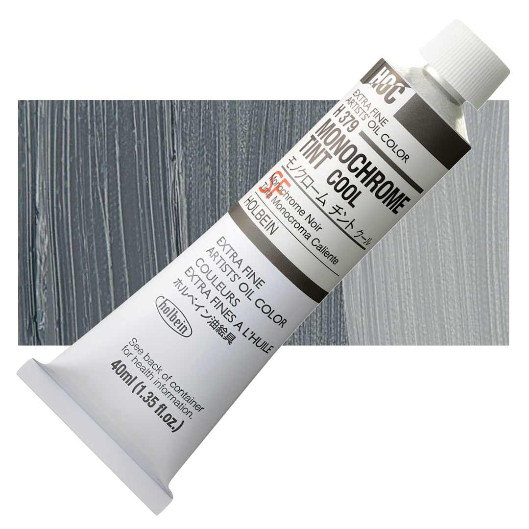 Open in modal - Holbein Artists' Oil Color - Monochrome Cool, 40 ml tube and swatch