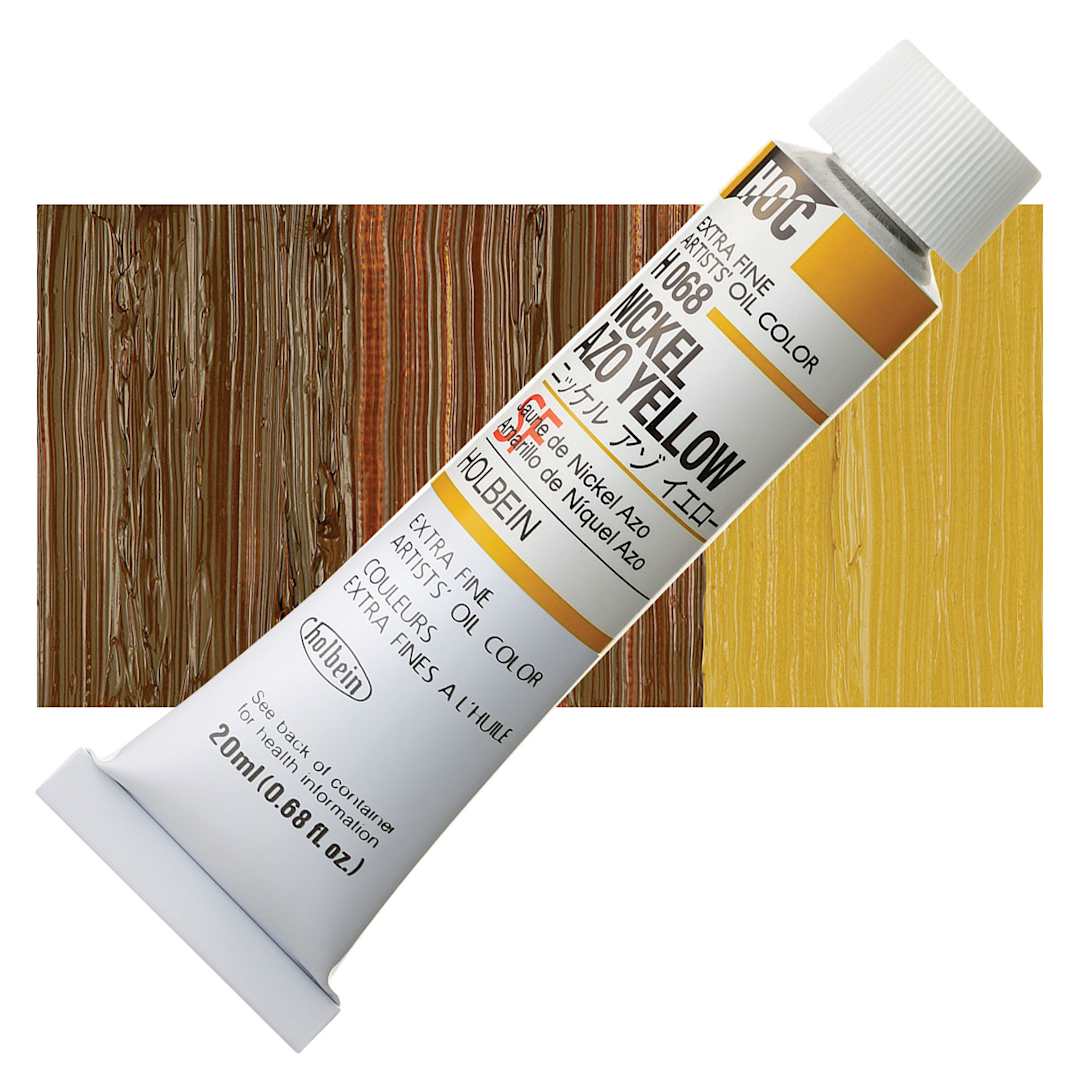 Open in modal - Holbein Artists' Oil Color - Nickel Yellow Azo, 20 ml tube and swatch