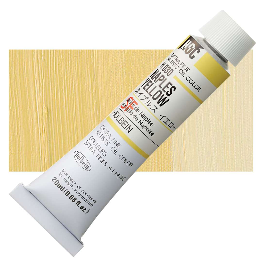 Open in modal - Holbein Artists' Oil Color - Naples Yellow, 20 ml tube and swatch