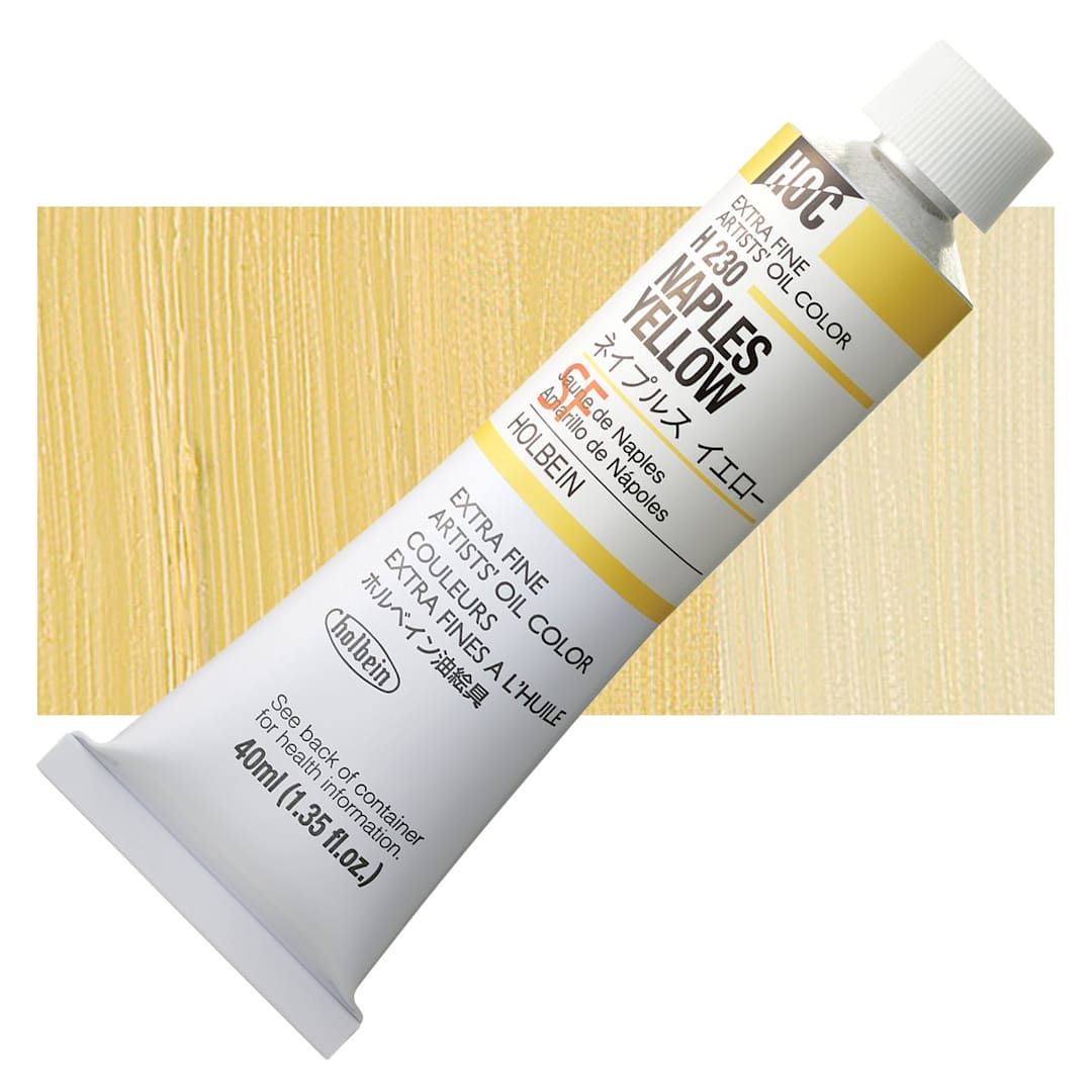 Open in modal - Holbein Artists' Oil Color - Naples Yellow, 40 ml tube and swatch