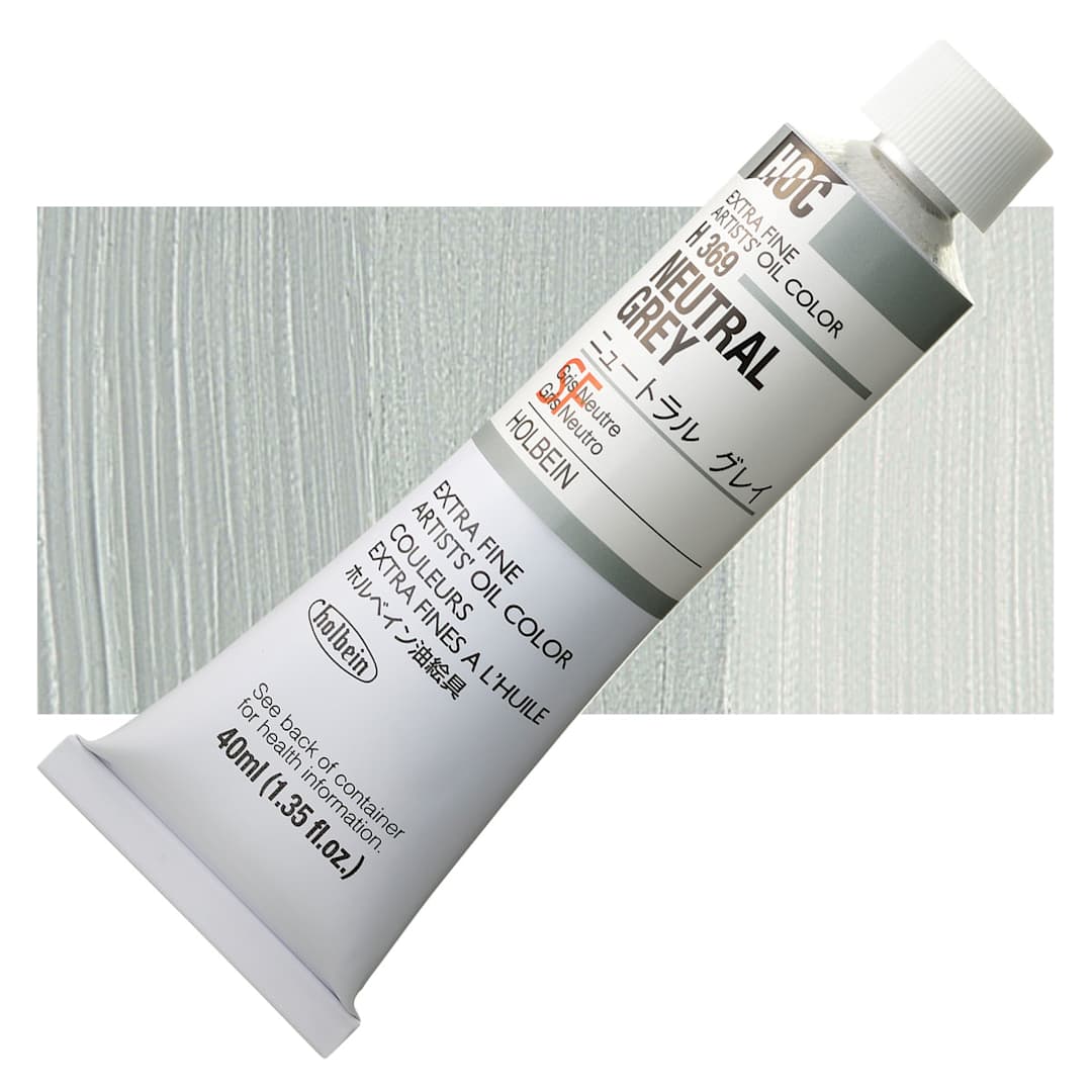 Open in modal - Holbein Artists' Oil Color - Neutral Gray, 40 ml tube and swatch