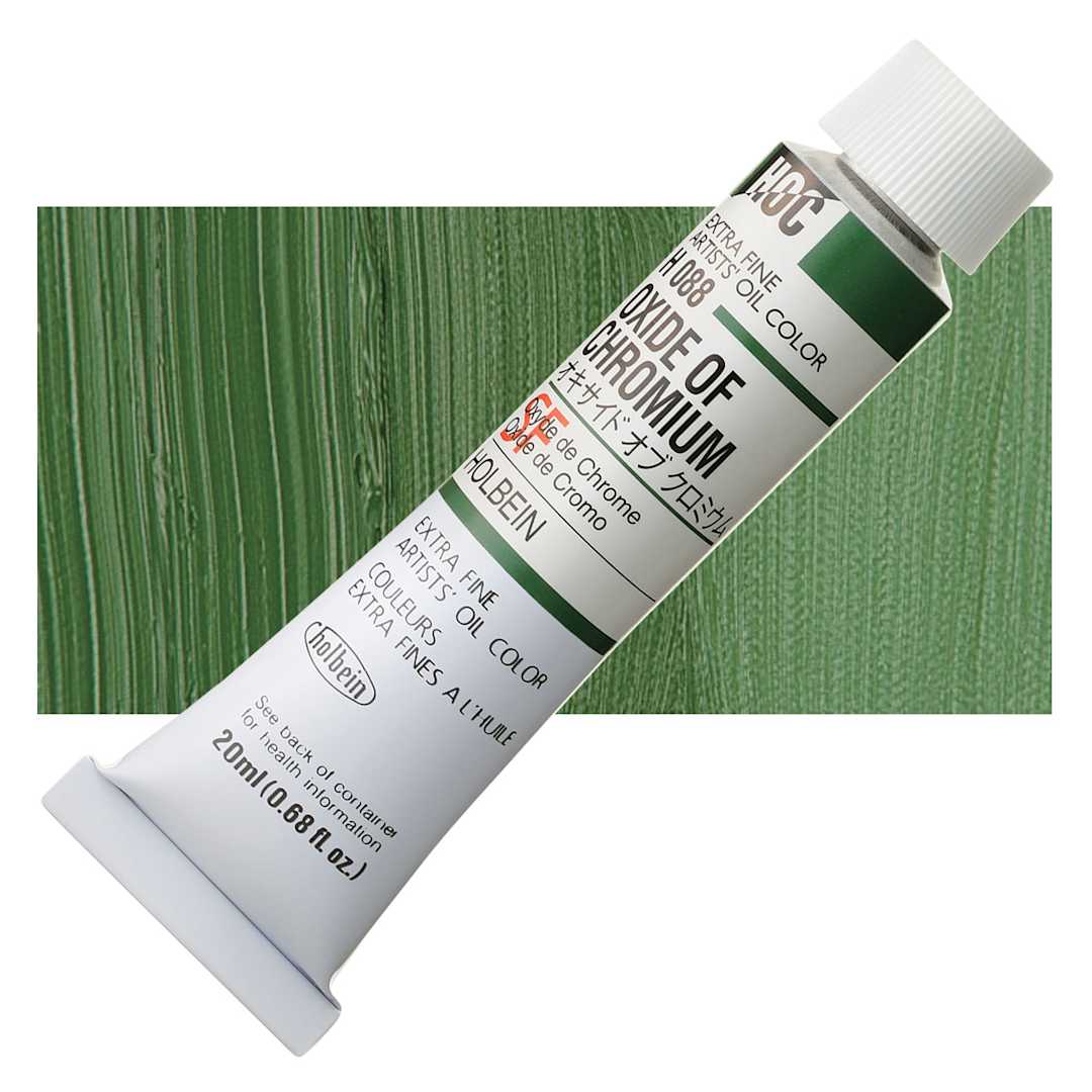 Open in modal - Holbein Artists' Oil Color - Oxide of Chromium, 20 ml tube and swatch