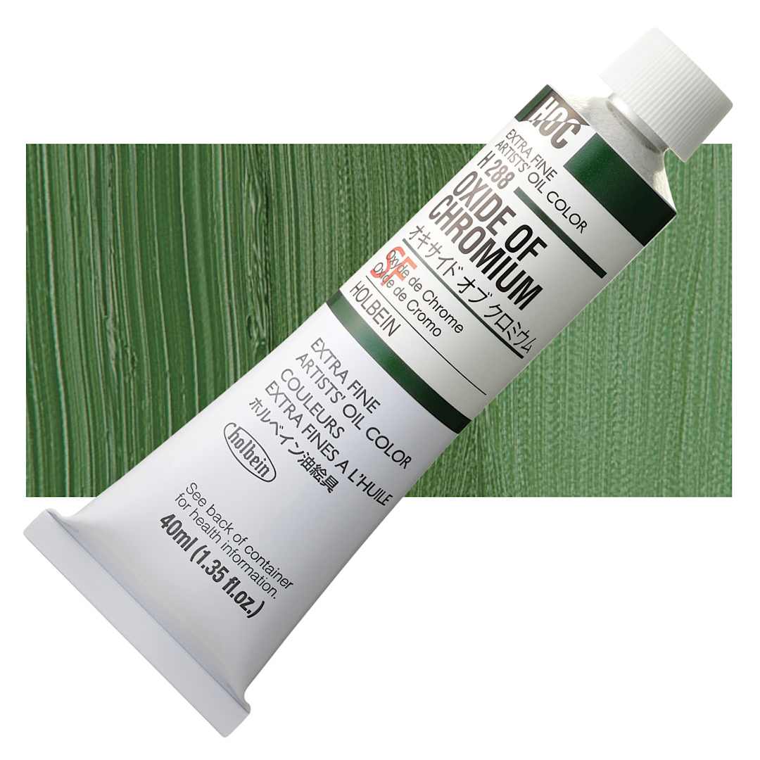 Open in modal - Holbein Artists' Oil Color - Oxide of Chromium, 40  ml tube and swatch