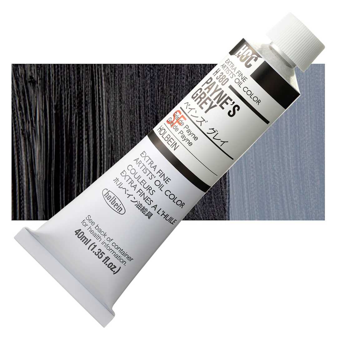 Open in modal - Holbein Artists' Oil Color - Paynes Grey, 40 ml tube and swatch