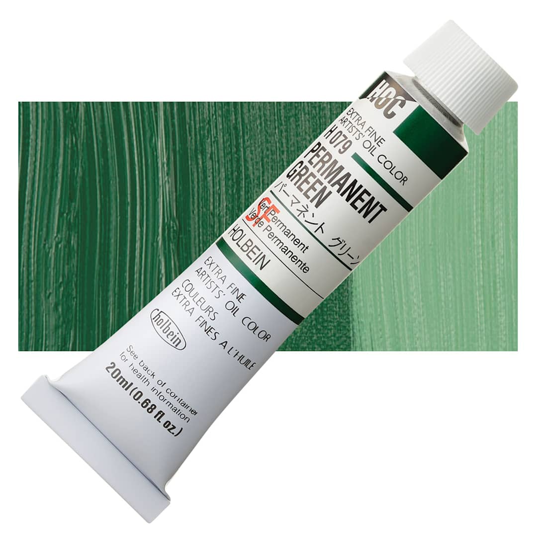 Open in modal - Holbein Artists' Oil Color - Permanent Green, 20 ml tube and swatch