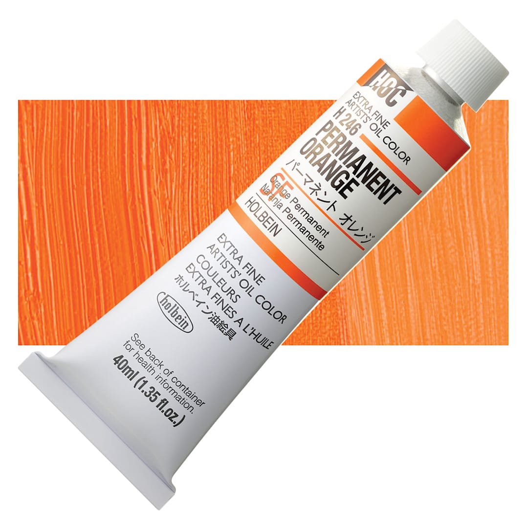 Open in modal - Holbein Artists' Oil Color - Permanent Orange, 40 ml tube and swatch
